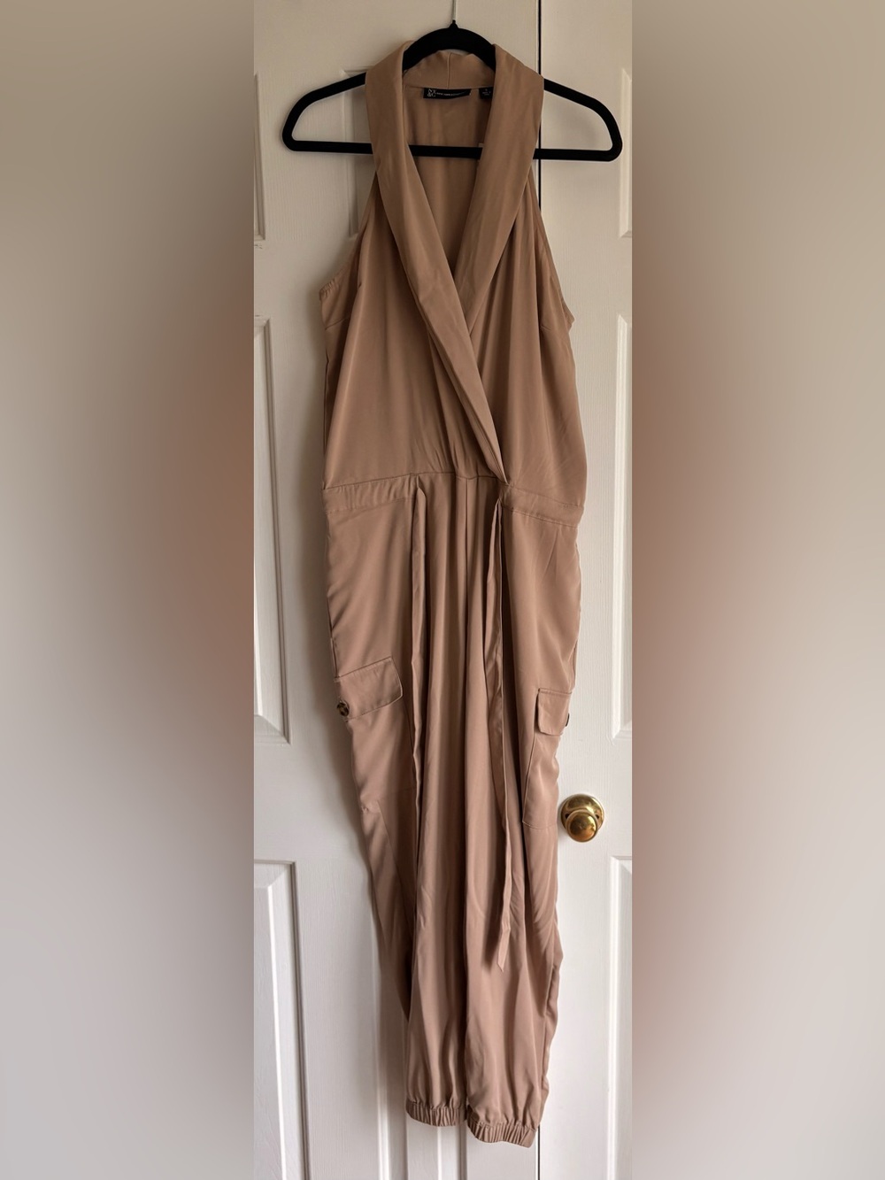 New York & Company One-Shoulder Taupe Jumpsuit